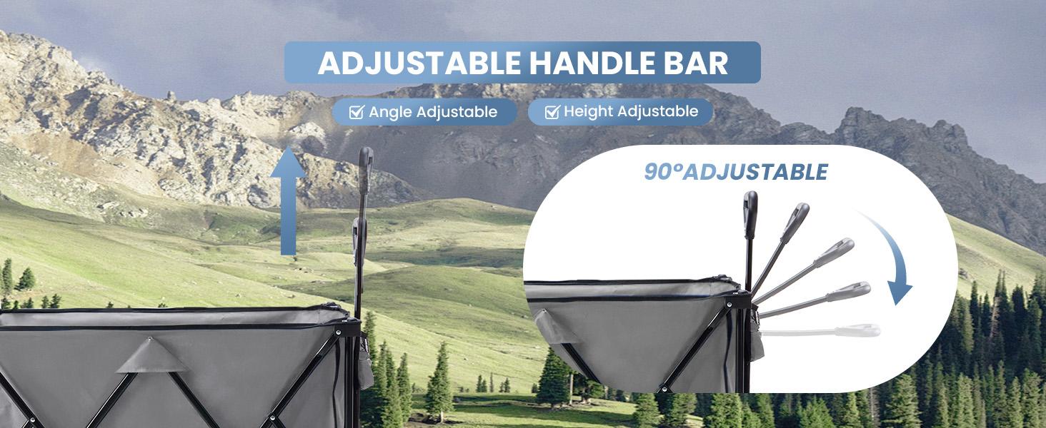 Wagon Cart Collapsible Double Decker 440 lbs Heavy Duty Wagon with All-Terrain Wheels & Adjustable Handle, Portable 400L Storage Utility Cart for Garden, Camping, Sports, Shopping (Grey)