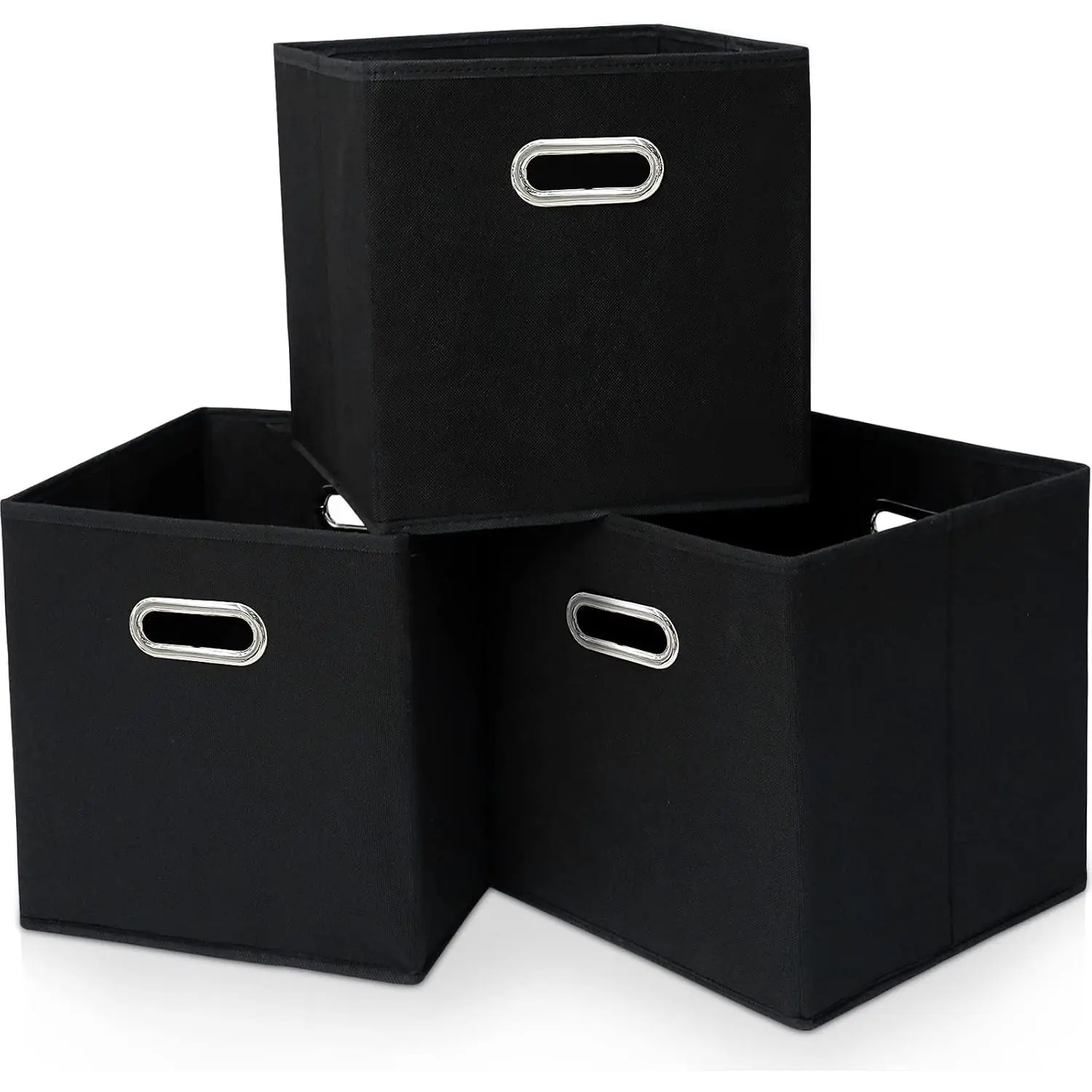 Black Fabric Cubby Storage Bins, 13x13x13 Inches, Cube Organizer Bin Foldable Storage Boxes with Dual Handles Fabric Organizer Box and collapsible Storage basket, Set of 3, Black