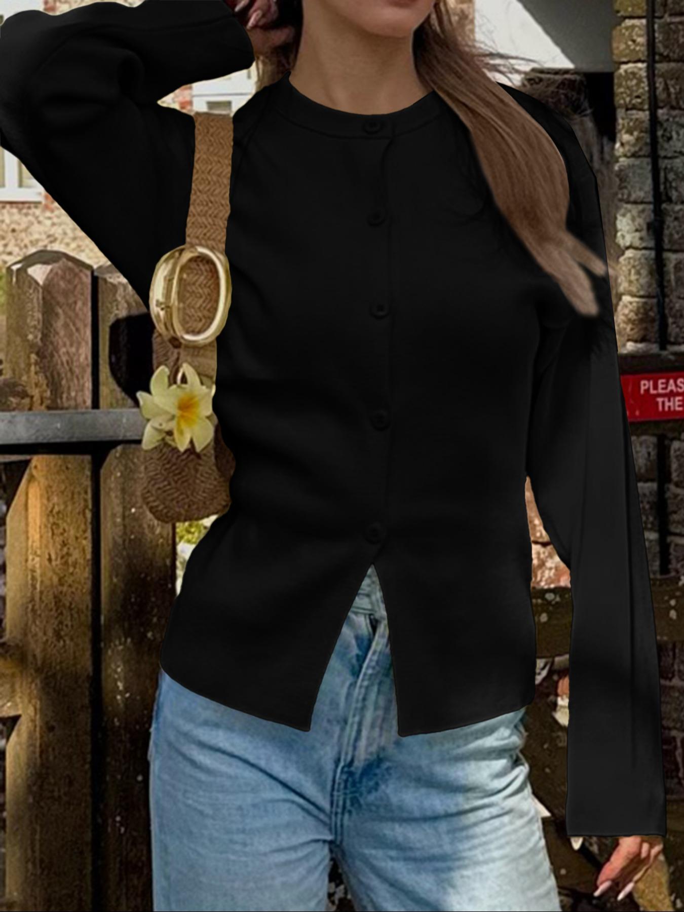 Women's Casual Basic Long Sleeve Sweater, Plain Color Knit Cardigan, Fall Season Slim-Fitting Outerwear for Daily Wear, Knitwear, Womenswear