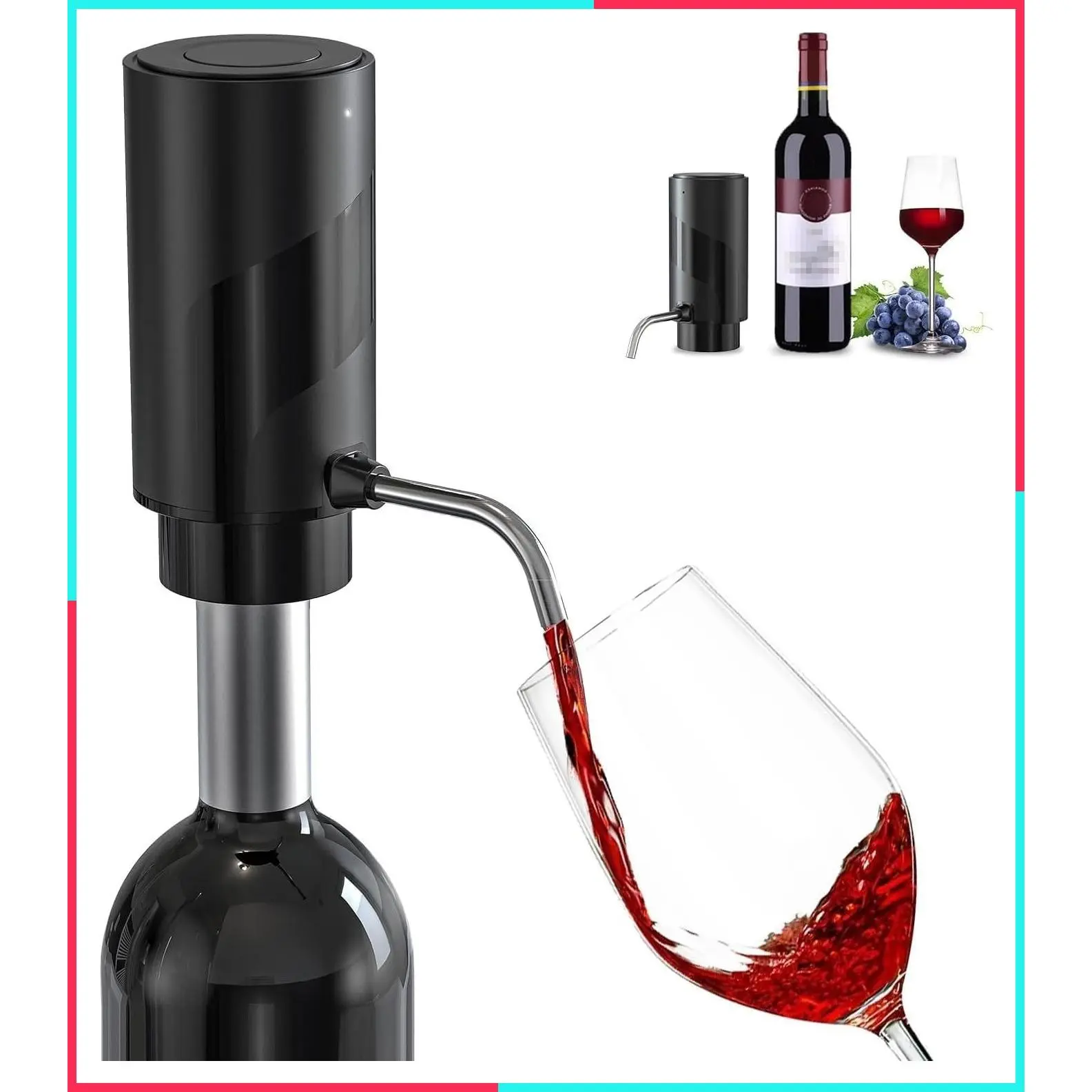 Electric Wine Aerator Decanter - Automatic Wine Dispenser Pourer, USB Rechargeable, Black ABS, Wine Gift for Women & Men
