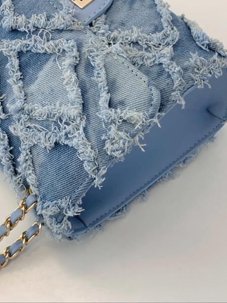 Women's Fashion Chain Strap Denim Rhombus Rough Edge Shoulder Bag, Casual Versatile Solid Color Underarm Bag, Trendy Daily Commuting Bag, Girl Fashionable Bag, Denim Crossbody Bags
