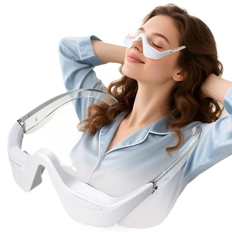 Portable USB Rechargeable Light Glasses, LED Light Eye Massager, Relieves Eye Fatigue, Puffiness, Dark Circles, Home or Travel Use, Unisex