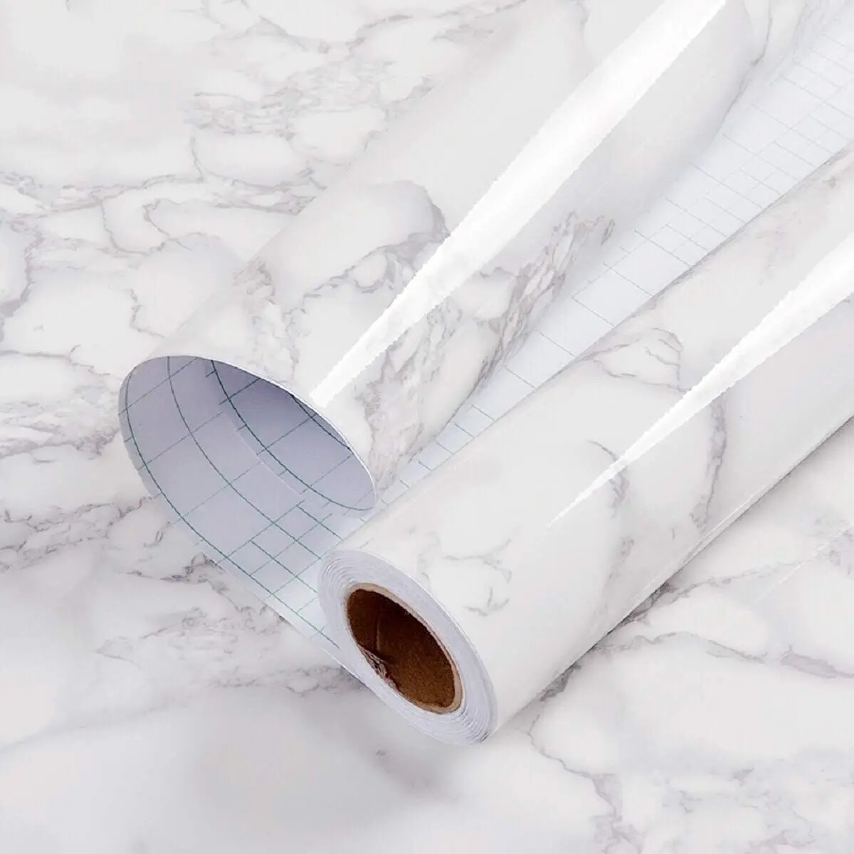 Thick Removable Peel and Stick Glossy Marble Contact Paper White/Grey Granite Vinyl Wrap for Kitchen Countertops Cabinets Furniture Refurbishment Wall Decor 11.8"x78.7"