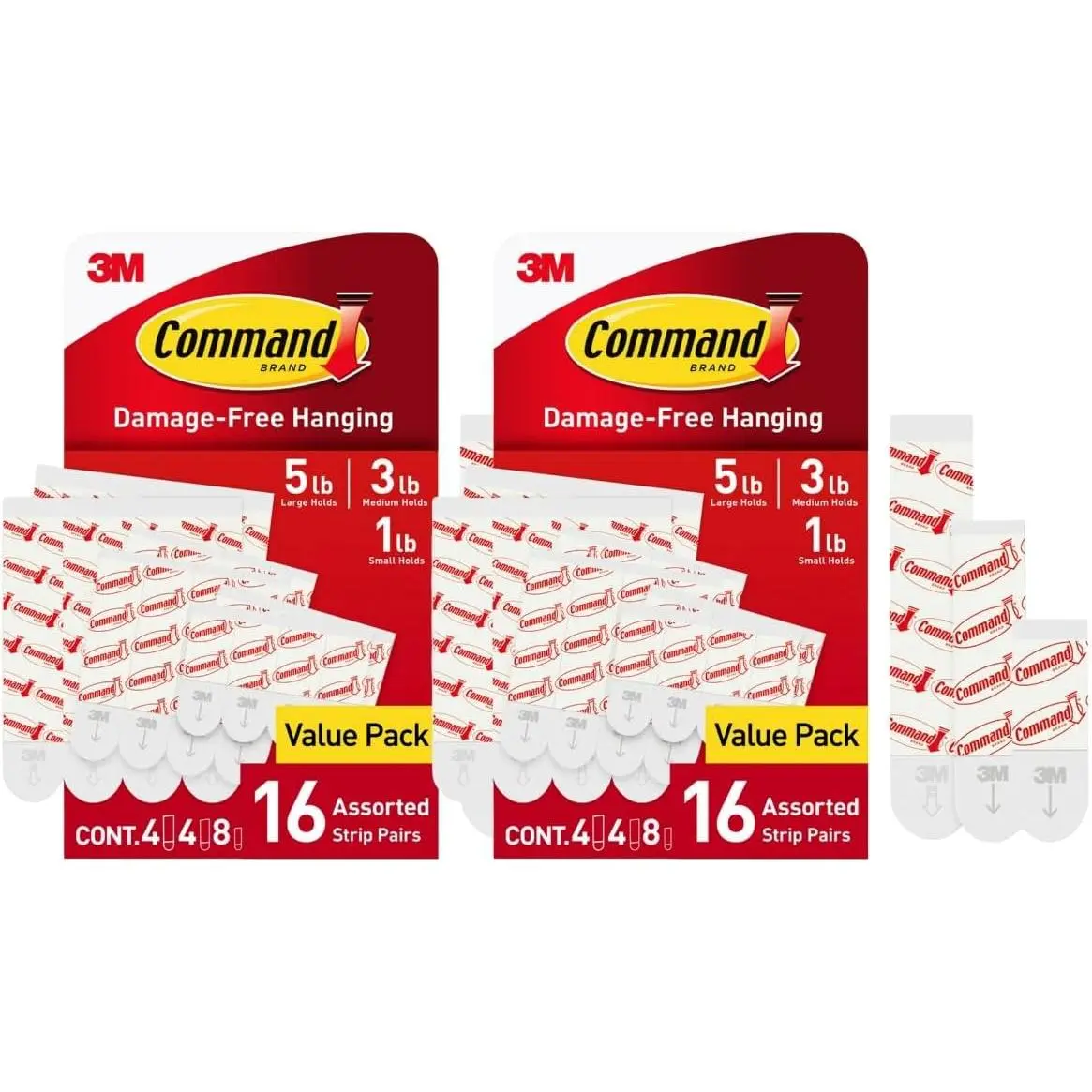 Command Replacement Adhesive Strips – 8 Small, 4 Medium, 4 Large, Damage-Free Hanging for Hooks and Clips, 16-Count (Pack of 2)