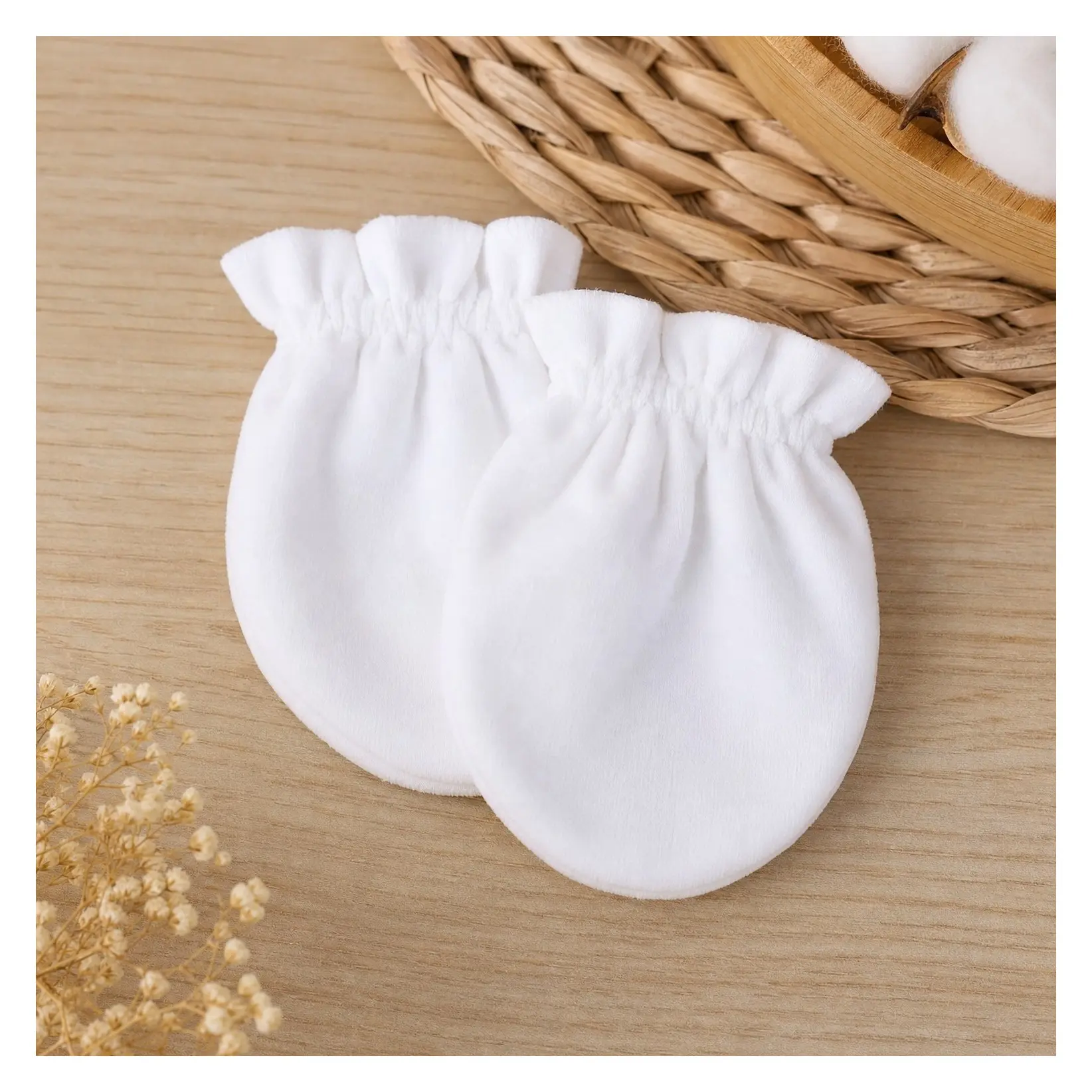 12 Pairs Unisex Newborn Baby Mittens, No Scratch 100% Cotton White Mittens for Babies 0-6 MonthsGift