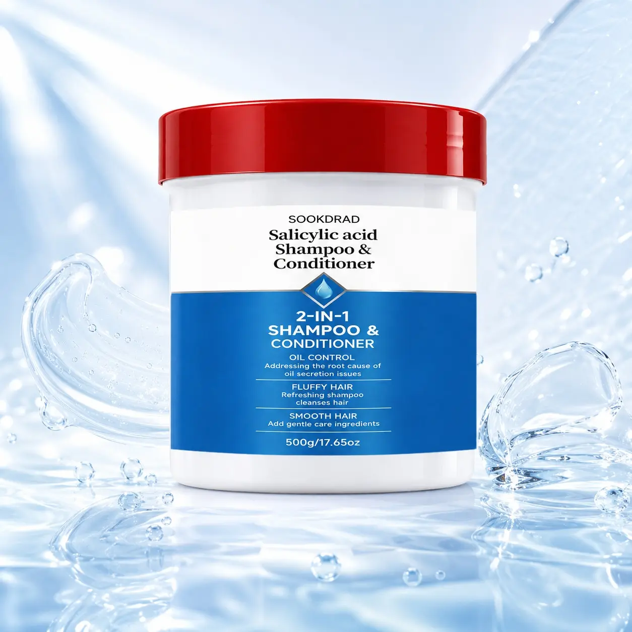 Salicylic Acid 2-In-1 Shampoo Conditioner, Oil Control, Fluffy Hair, Smooth Hair, All Hair Types, 500g/17.65oz