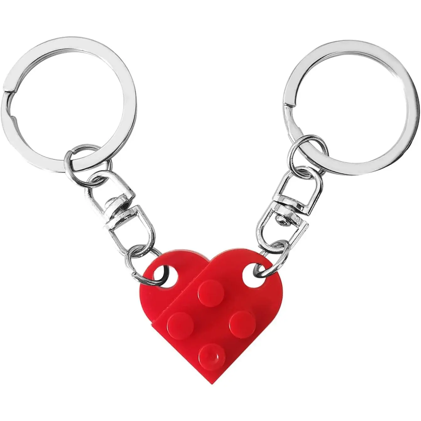 Matching Keychains for Couples, Modern Heart Brick Charm Set, 7cm Alloy Metal Keyring, Lead-Free Safe Romantic Gift, Unisex Pair
