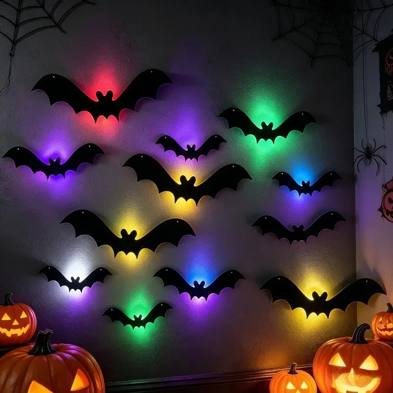 Halloween Bat Decorations 12/24 Pack, 3D Light Up Bats Wall Stickers, Spooky Glowing Decor for Indoor Outdoor Window Haunted House Party sohochic