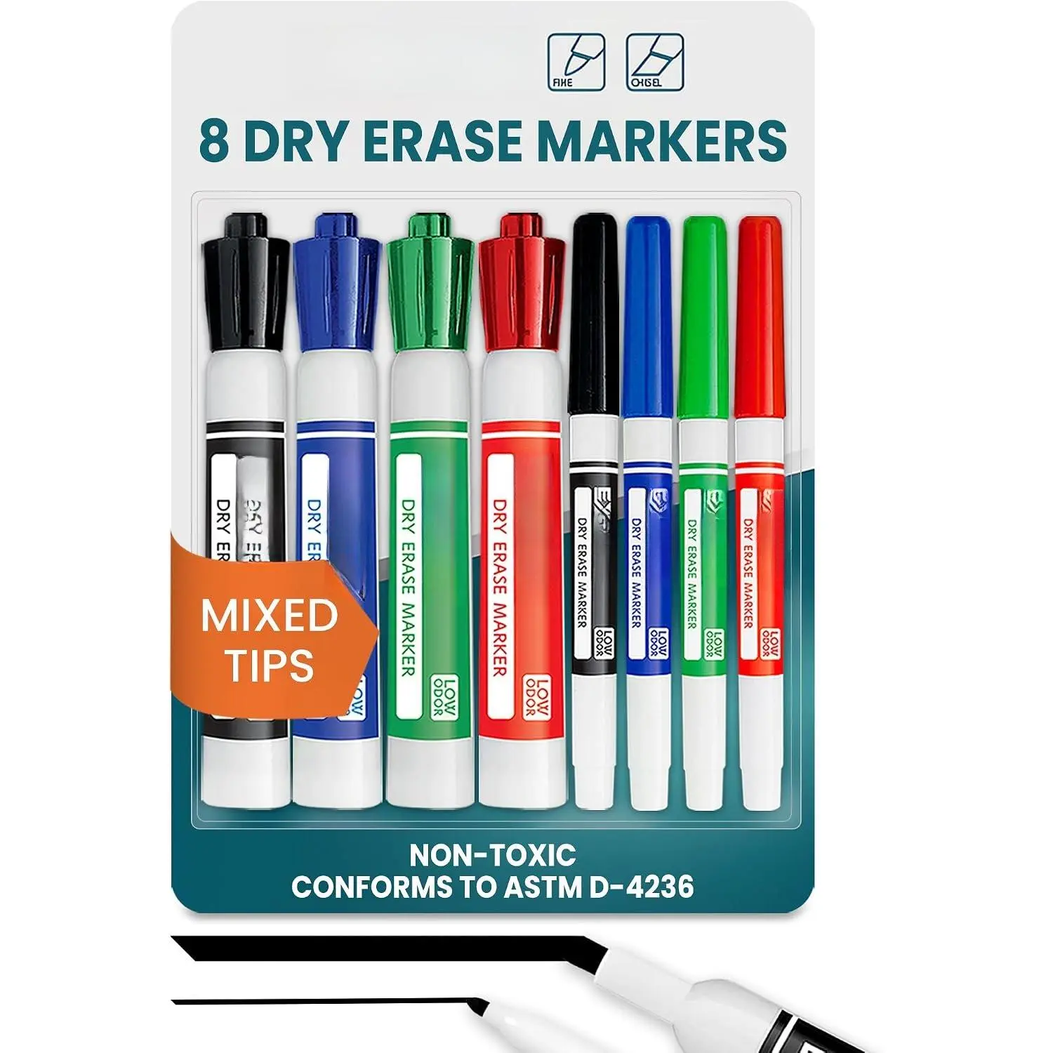Dry Erase Markers 8 PK Whiteboard Markers Fine & Chisel  Tips | Whiteboard Markers Set, 4 Chisel Tip, 4 Fine Tip Style, Low Odor, Non  for Classroom & Teacher