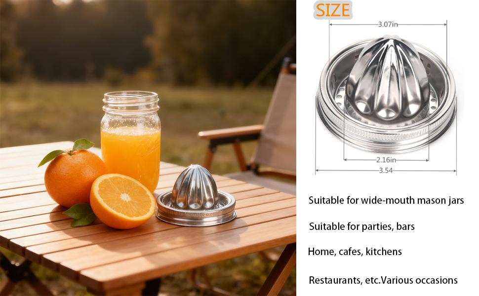 2-Pack Stainless Steel Mason Jar Juicer Lids, Manual Citrus Reamer for Wide Mouth Mason Jars, Lemon Juicer Attachment