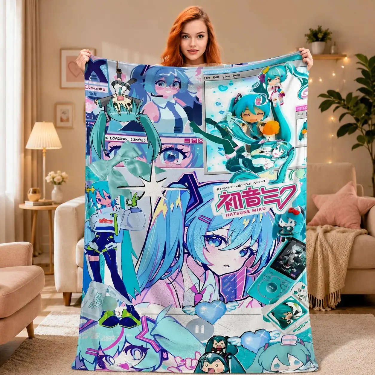 Hatsune Miku Anime Music Flannel Throw Blanket - Premium Fleece, Lightweight Soft Warm for Sofa Bed, Travel Camping - Anime Fan Home Decor, Holiday Birthday Gift
