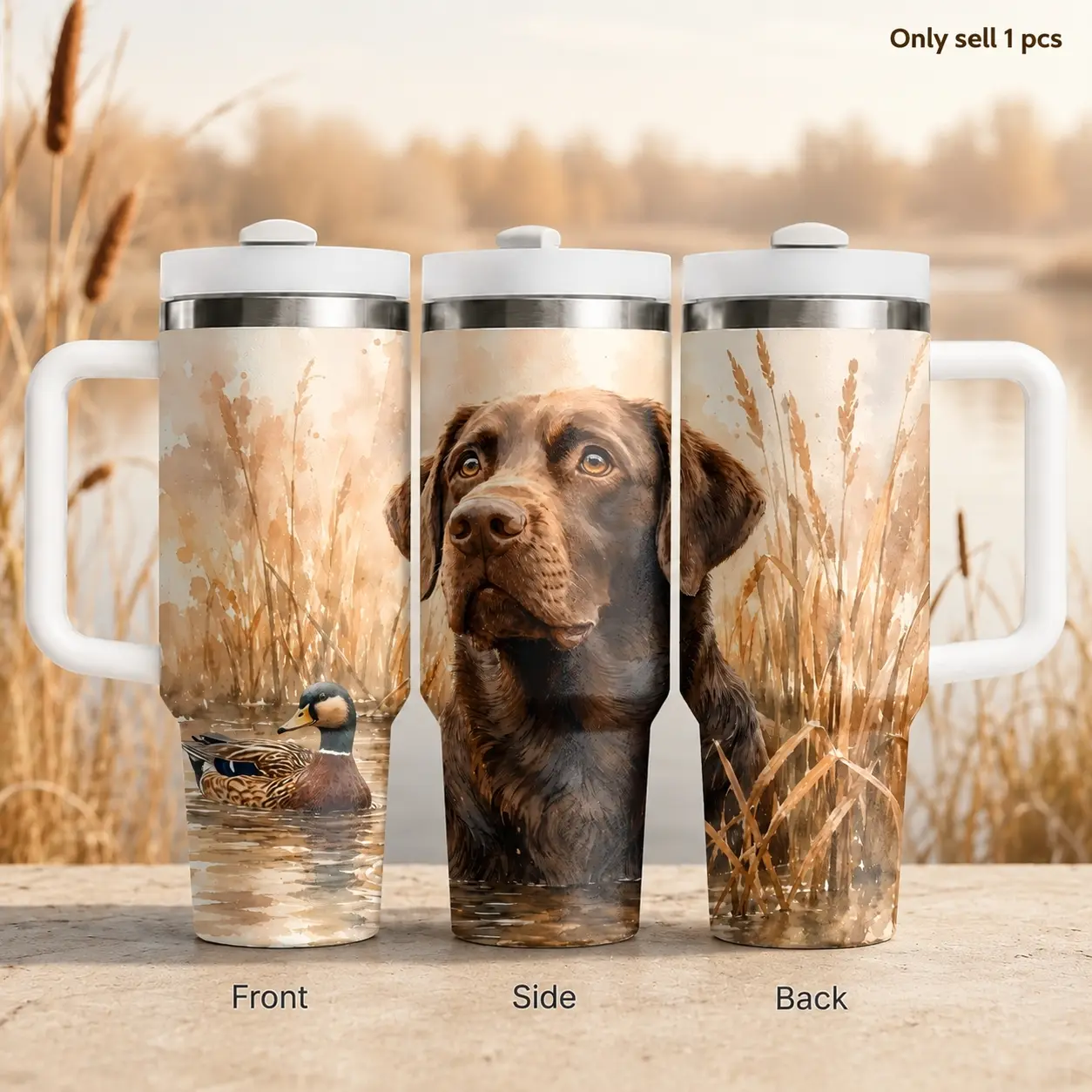 Labrador Retriever Duck Hunting 40oz Tumbler for Men, Outdoor Dog Lover Insulated Cup with Handle and Straw, Leakproof Stainless Steel Drinkware for Hunters, Fishing Trips, Camping and Sportsman Gifts