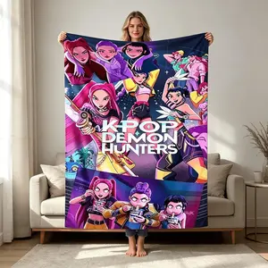 KPop Demon Hunters Anime Style Flannel Blanket, With A Sweet And Cute Style, Stylish Plush Throw Blanket Perfect For Living Room Bedroom Dormitory Home Decor And Holiday Party Use, Adult And Children Cozy Gift Blanket