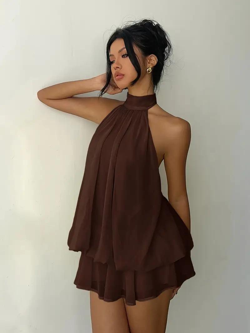 Holiday slim fit fashionable and sexy backless neck strap waist versatile solid color dress