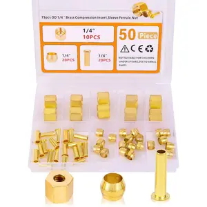 1/4 Inch OD Brass Compression Insert,Sleeve Ferrule,Nut 50 count