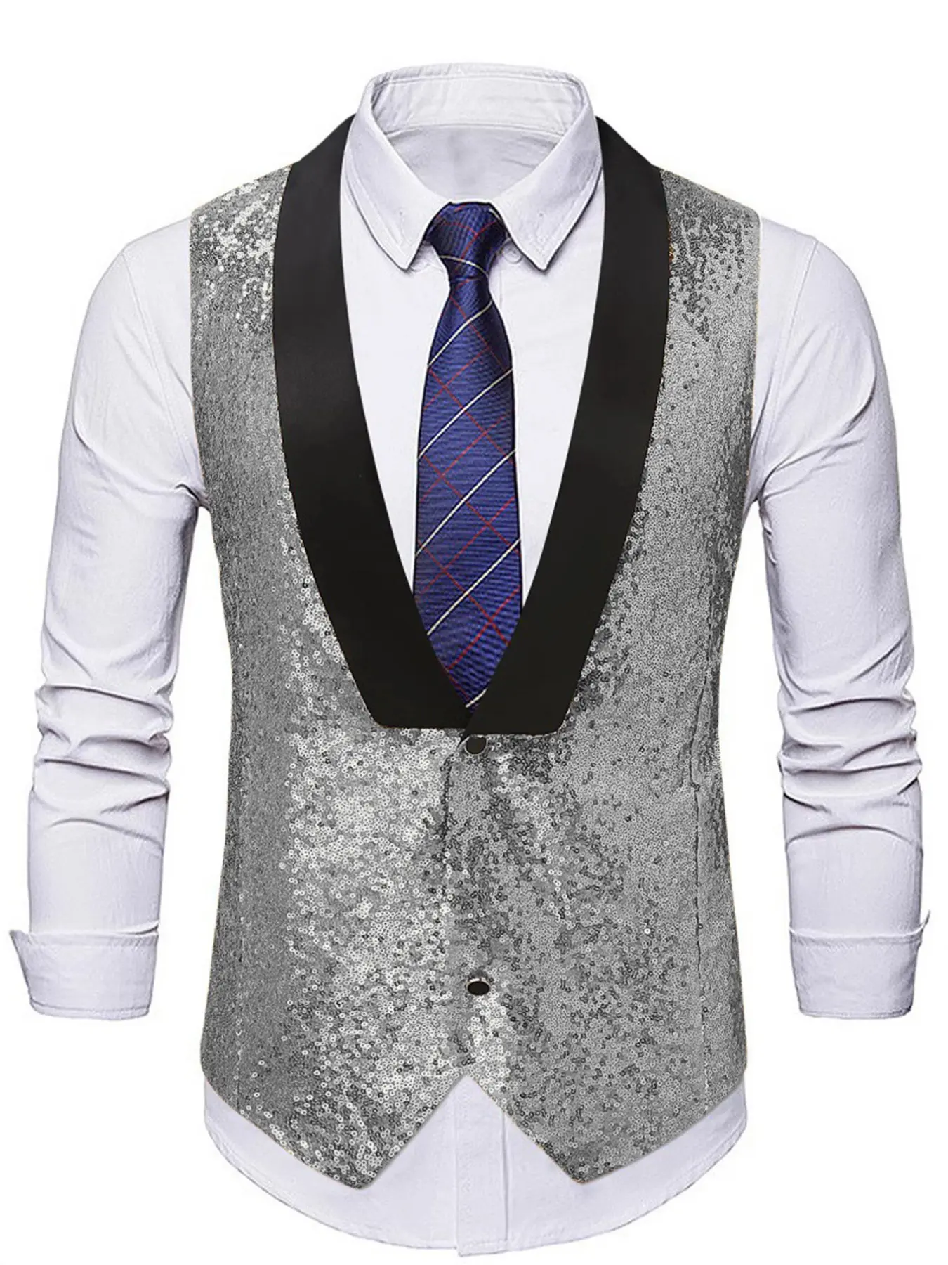 Men's Sequined Vest, Gold Silver Colors, Slim Fit, Perfect for Hosts, Singing, Year-End Parties, Bar Performances, Formal Wear