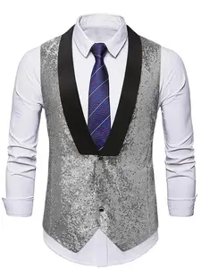 Men's Sequined Vest, Gold Silver Colors, Slim Fit, Perfect for Hosts, Singing, Year-End Parties, Bar Performances, Formal Wear