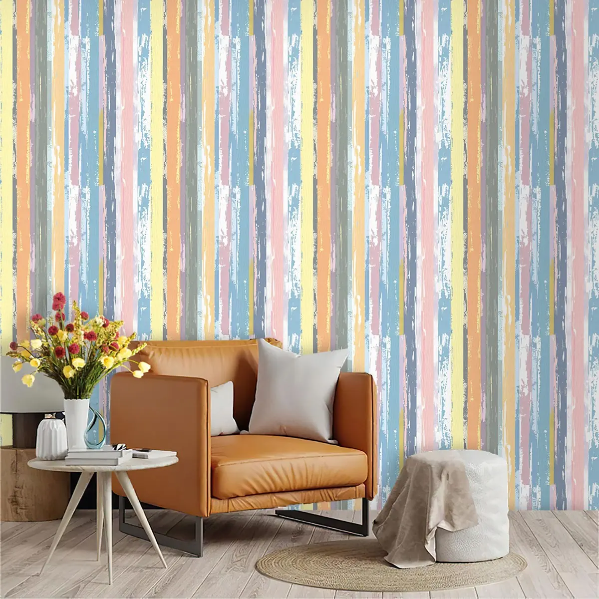 Morandi Colorful Striped Wallpaper, PVC Material, Self-Adhesive, Mould-Proof, Ideal for Living Room, Kitchen, Bedroom, Wall Decoration