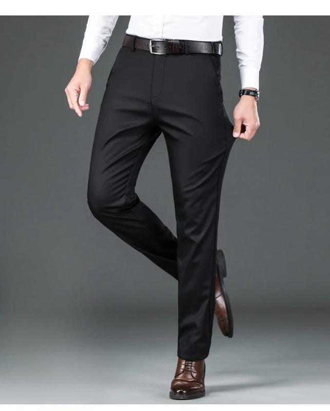 Static Cuff Flannel Thick Men's Casual Pants Winter New Fleece Business Stretch Warm Plush Trousers Brand Slim Straight Male Pants