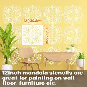 9Pcs 12 Inch Large Pattern Mandala Reusable Plastic Stencils for Painting Crafts DIY Home Decor on Wall Wood Furniture Floor Tile