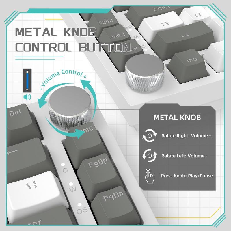 AJAZZ AK820 Wired Mechanical Gaming Keyboard, 75% Layout 82-Key Hot-Swappable Design with Metal Volume Knob, Gasket Structure and 5-Layer Filled PBT Keycaps, Ergonomic Keyboard for Esports & Office Use