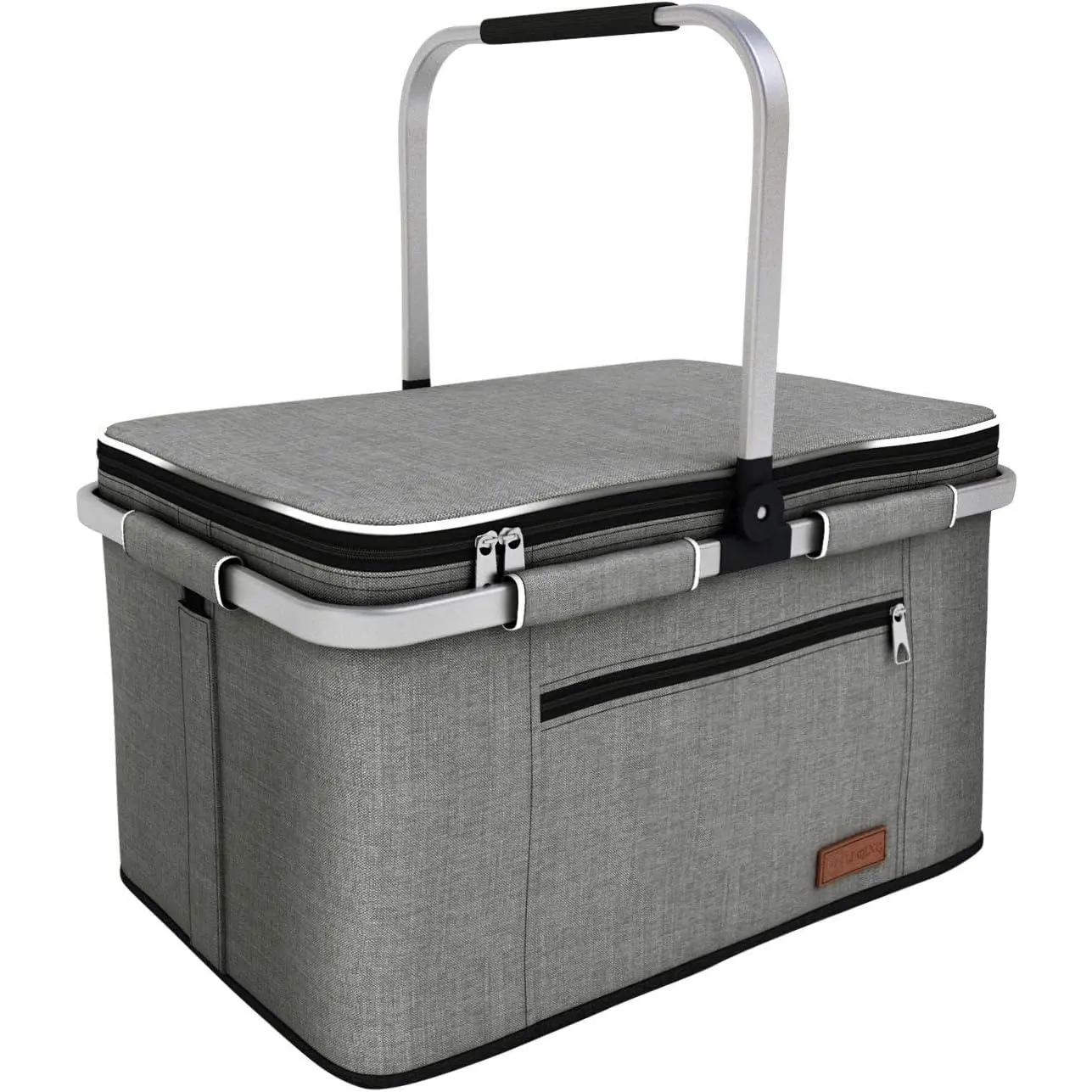 35L Large Picnic Basket 2 Layers of Internal Pockets Leak-Proof and Insulated ,Folding with Internal Support for enhansed Stability, Wedding Gifts for Couple