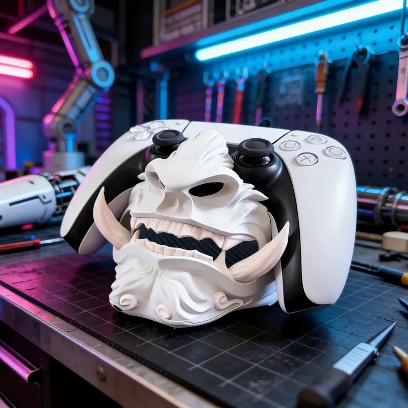 Samurai Mask PS5 Controller Stand Compatible for PS5 Controllers, Gothic Desktop Holder with Non-Slip Base & - Suitable for Gaming Desk Decor, PS5 Accessory Gift for Hardcore Gamers, Veteran Gamers Table Display，Halloween Gift, Controller Accessories