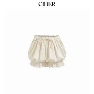 Cider Lace Trim Bubble Hem Mid Rise Bloomer Shorts