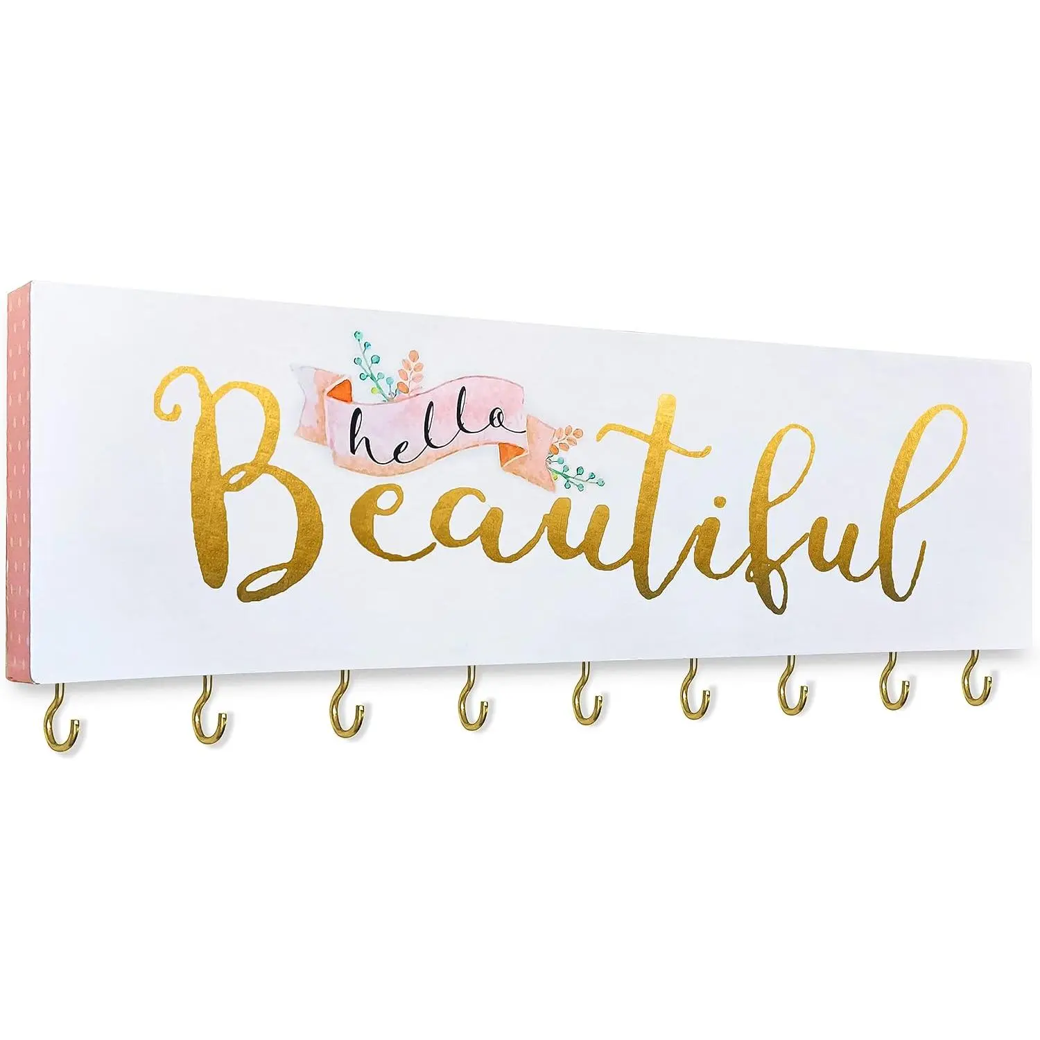 Beautiful Wall Mount Necklace Holder Organizer with 9  Hooks for Ring, Hair Bow, Headband, Purse - Wall Decor for Girls Room
