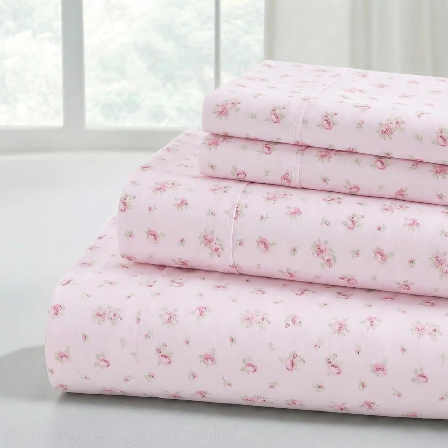 Threads Soft Microfiber and Wrinkle Free Sheets - Luxurious Microfiber Bed Sheets Includes Flat Sheet, Fitted Sheet with Deep Pockets, & Pillowcases Blush, Full
