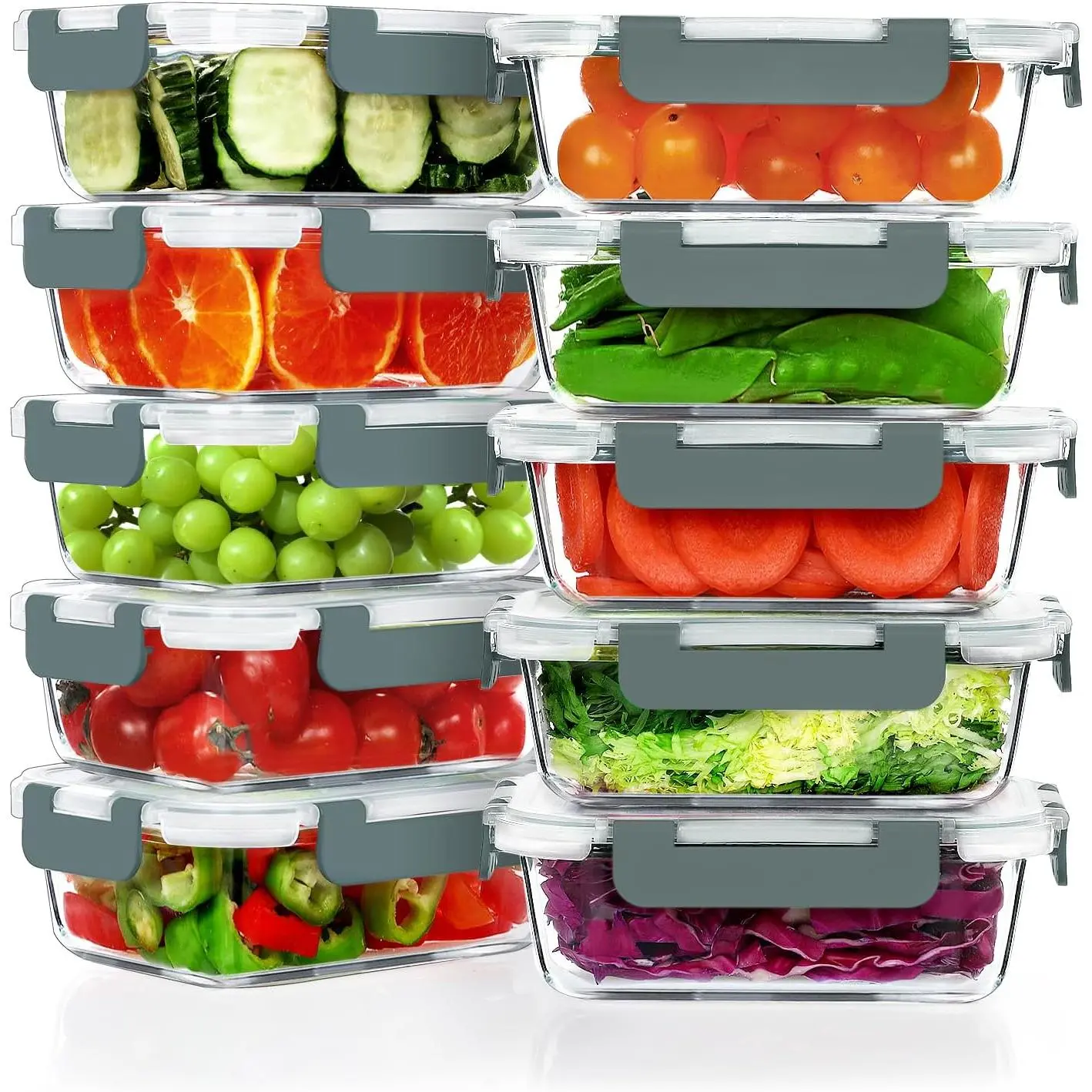10 PACK 22 OZ Glass Meal Prep Containers Set with , Grey | Airtight Glass Lunch Containers Set, Glass  Storage Containers, for Microwave, Oven, Freezer & Dishwasher Friendly