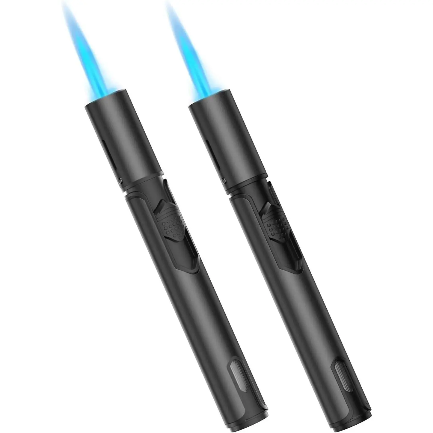 6 in Refillable Jet Flame Butane Gas Torch Lighters with Visible Fuel Window, Portable Long 2-Pcs Set (2 Piece Set, Not Prefilled) for Campfire Grill, Candle, Gift