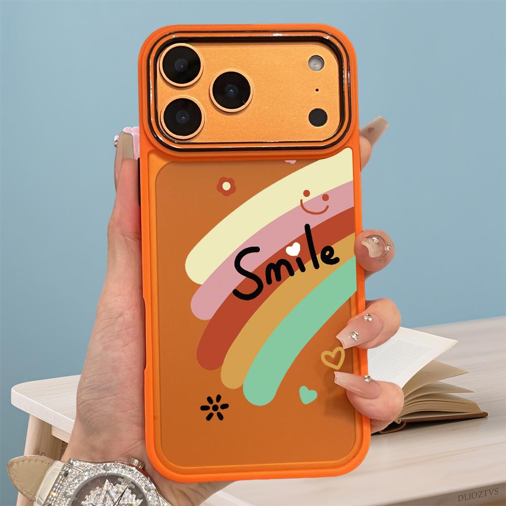 Rainbow and Smiling Face Pattern Phone Case for iPhone 17 Pro Max 17Air 16 Plus 16e 15 14 13 12 11 Color Blocking Button and Camera Frame Design Shockproof Skin Feel Shell