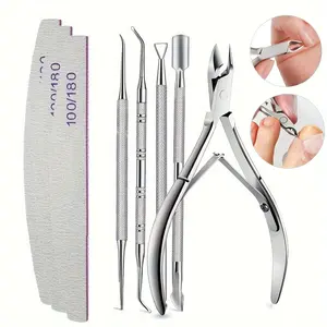 Manicure Pedicure Kit with Cuticle Trimmer - 8Pack Professional Stainless Steel Cuticle Nipper & Dual-End Pusher, Dead Skin Remover Tools for Home DIY & Travel