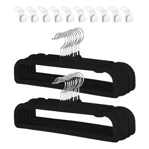 Superior Non-Slip Clothes Hangers - 20 Pack Velvet Slim Hangers with 360° Rotating Silver Hooks, Shoulder Notches & 10 Connector Hooks - Space-Saving Design for Suits, Pants, Jeans, Towels, Closet Organization, 16.5" Wide