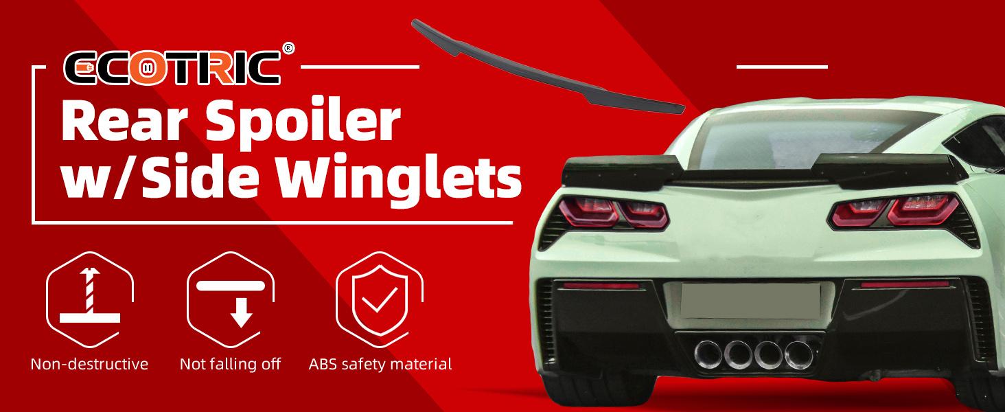 Rear Spoiler & Side Winglets Compatible with 2014-2019 Chevy Corvette C7 Exterior Rear Spoiler Wing Tail Roof Top Lid Stage 2 Style