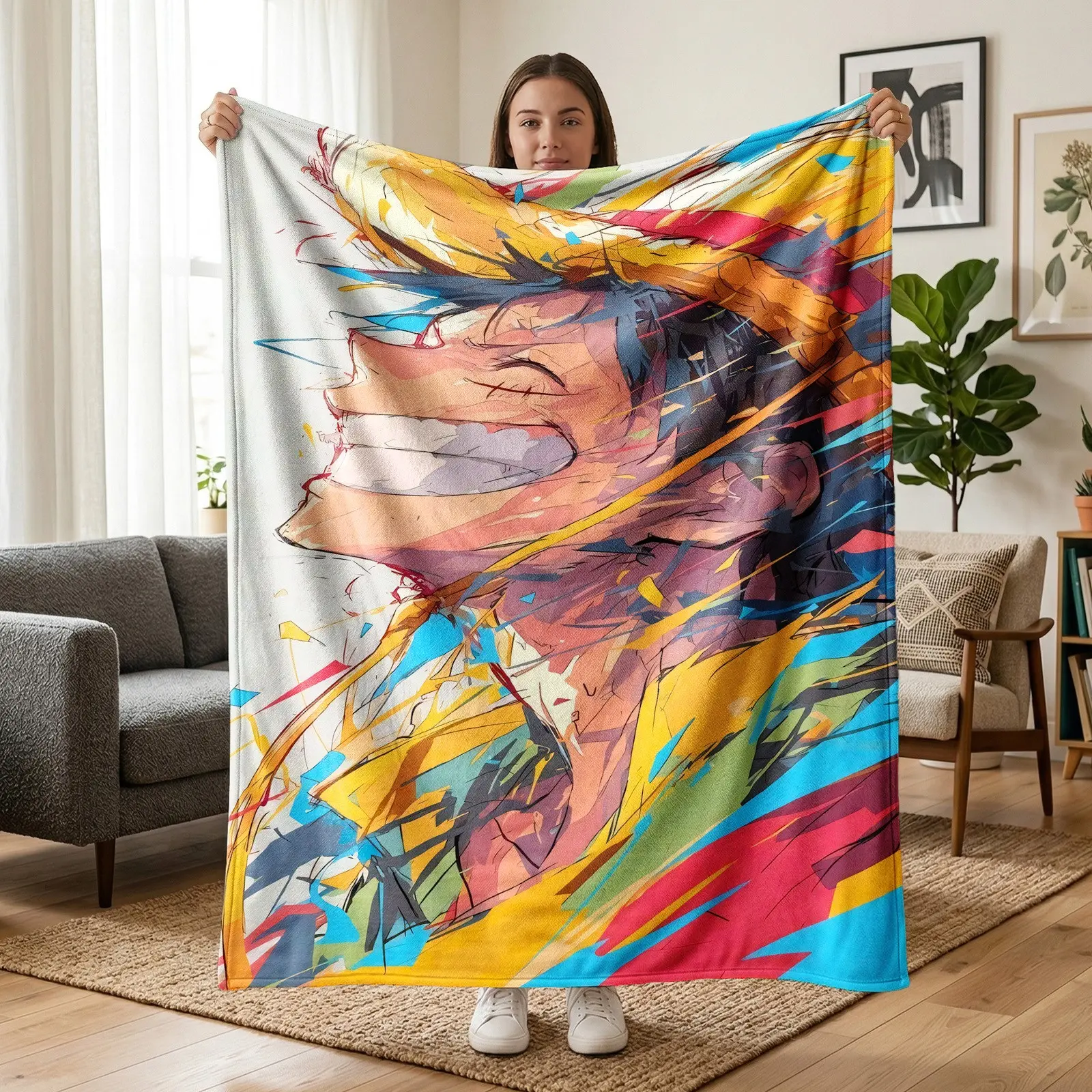 1pc One Piece Luffy Themed Fleece Blanket, Straw Hat Luffy Passion Portrait Print, Trendy Anime Style. Soft Multi-use Throw for Sofa, Bed, Office, Camping, Ideal for Christmas Gifts.