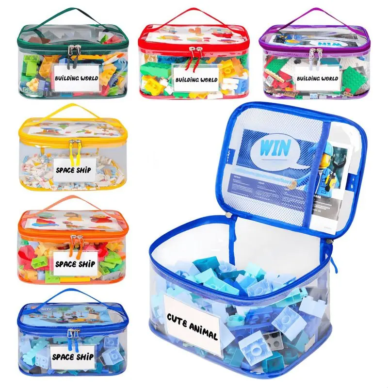 6 Pack Clear PVC Toy Storage Bags, Portable Handheld Organizer Pouches For Kids Lego Building Blocks, Multi-Purpose Sorting Container For Outdoor Tools, Household Toy & Hardware Classification Storage, Multifunctional Storage Solution