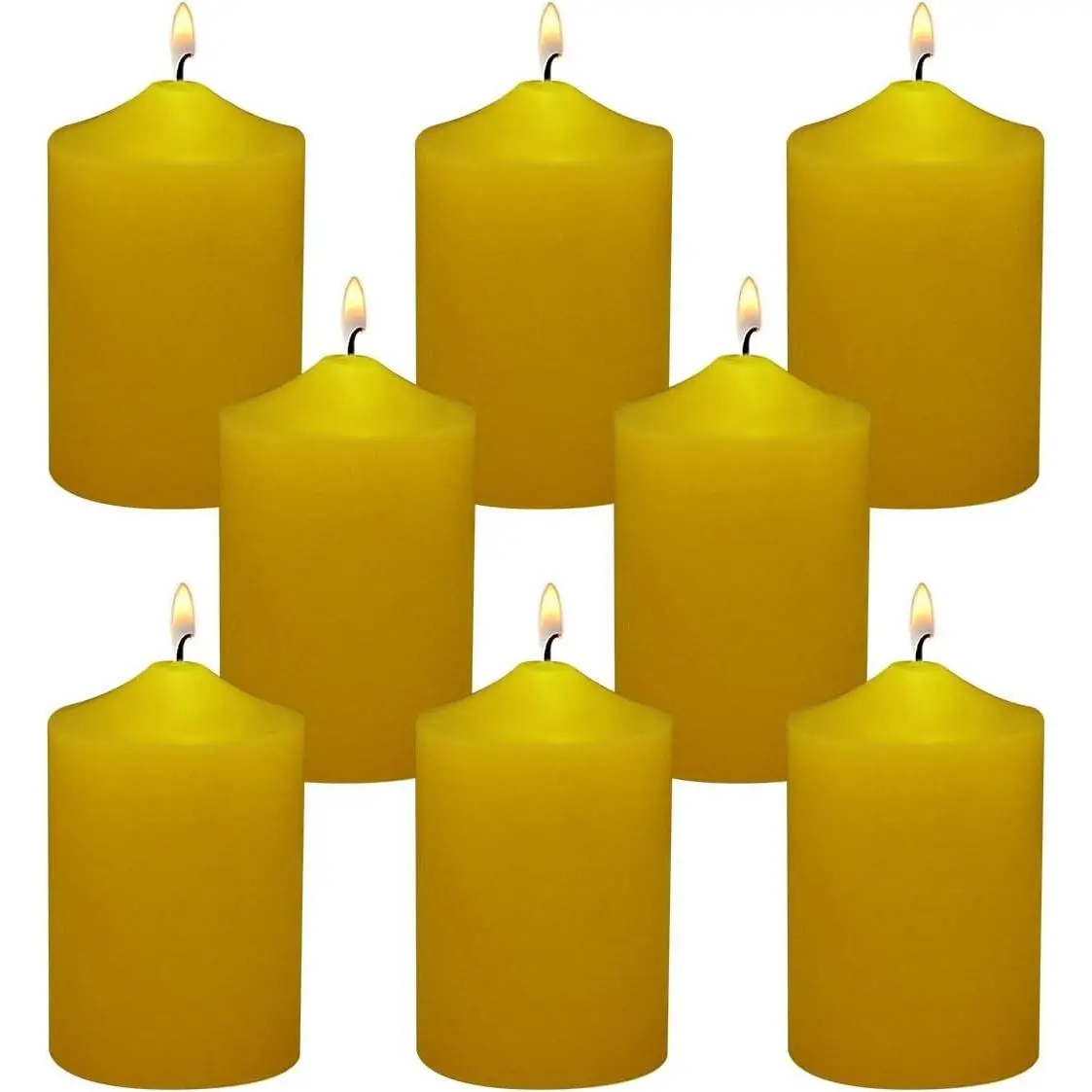 Yellow Outdoor Citronella Pillar Candles, 2x3 Inch Dripless Scented Tapered Column Candles, 24 Hour Burn, Set of 8 for Patio Home Party