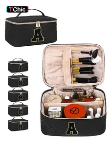 Makeup Bag, Portable Durable Travel Cosmetic Bags, Large Capacity Travel Makeup Case Organizer, Makeup Organizer Bag for Girls, Cosmetic Bag with Zipper, Black for Women Toiletry Bag Traveling with Handle and Divider, Cosmetics Organizer