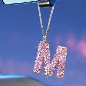 Bling   Accessories for Women Letter Charm, Rainbow Color Rear View Mirror Cute  Pendant  Decorations, Lucky Gifts Girly  Rhinestone Charm Letter M