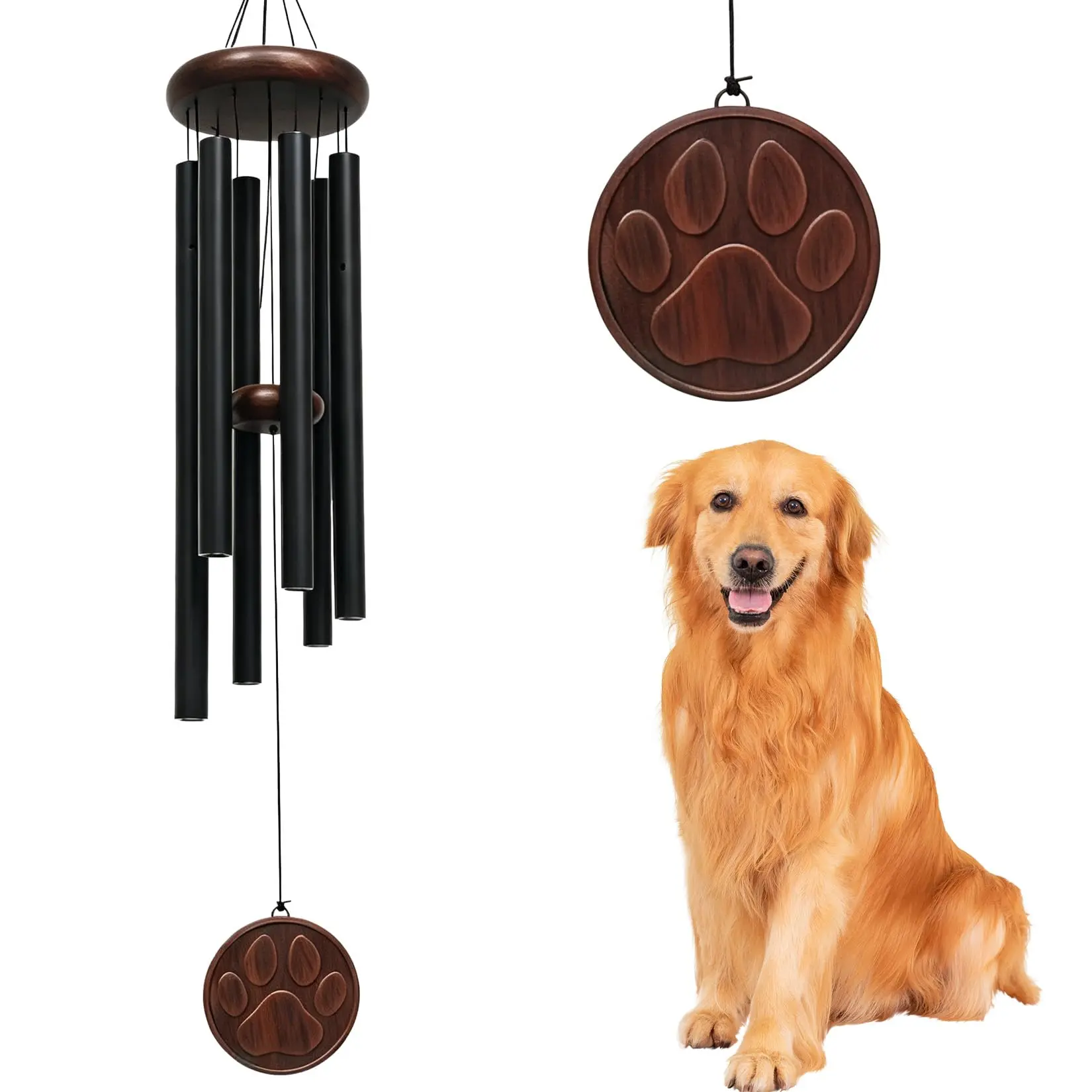 32" Pet Memorial Wind Chime with Paw Print – Durable Aluminum Sympathy Windchime, Soothing Deep Tone Outdoor Decor for Garden & Porch