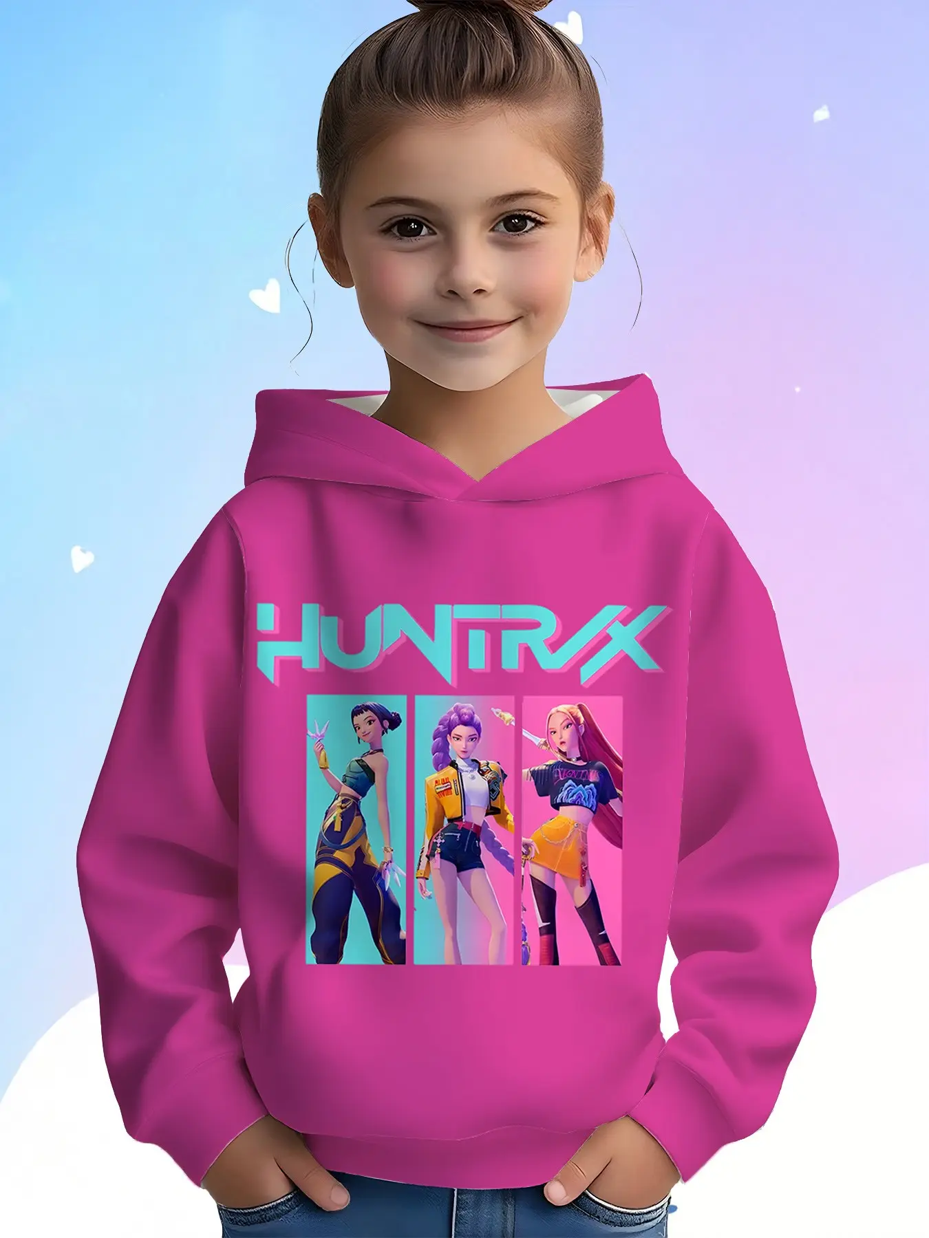 Three-Panel Girls' Hoodie, Rose Base 3D Print, Loose-Fit Long Sleeve with Pockets, Casual Fall & Winter Sweatshirt, Anime Fan Gift