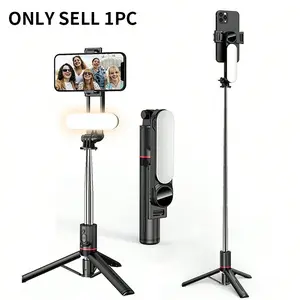 Portable Adjustable Selfie Stick Tripod with Selfie Video Light, Wireless Mobile Phone Tripod with Detachable Tripod & LED Fill Light, Suitable for Smartphones, Cellphone, Travel Tripod, Bluetooth-Compatible Selfie Accessories