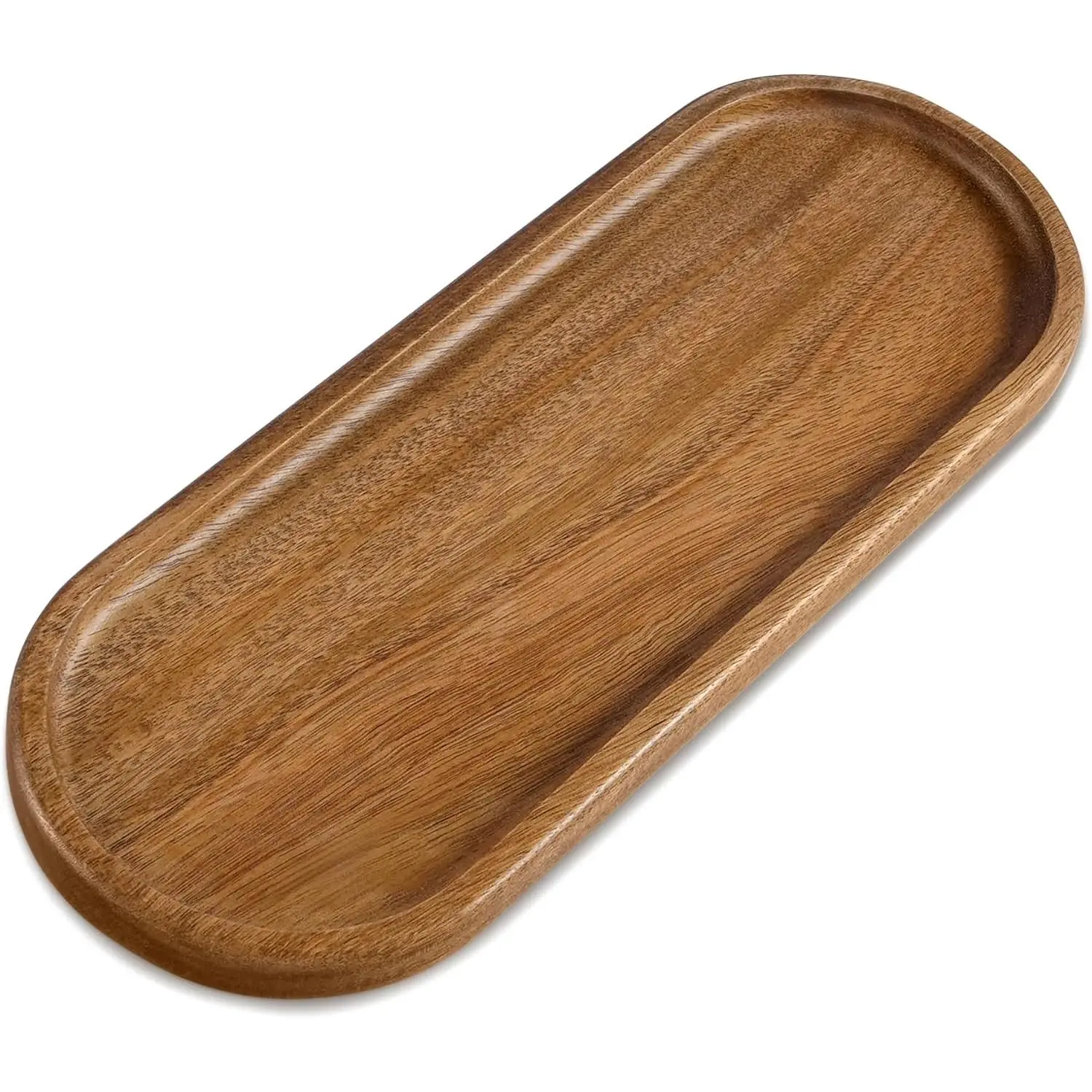Small Acacia  Serving Tray, Wooden Decorative Tray for Coffee Table, Kitchen, Bathroom Counter -  Platter for Candles, Perfume, Snacks (11.4 x 4.1 x 0.6 in)