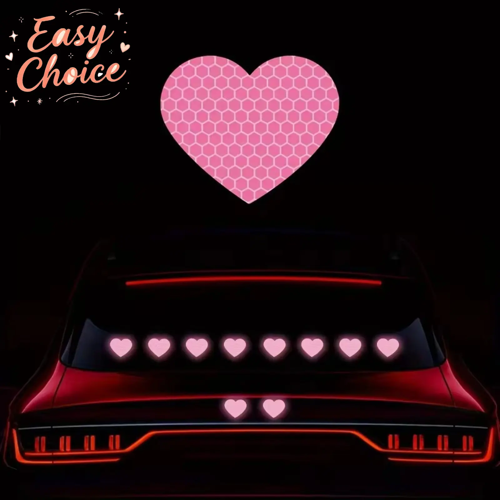 Heart‑Shaped Reflective Car Stickers, Night Warning Decor Decals for Car Windows, Body, Bumper & Rear Tail, Universal Decorative Stickers for Motorcycles & Vehicles