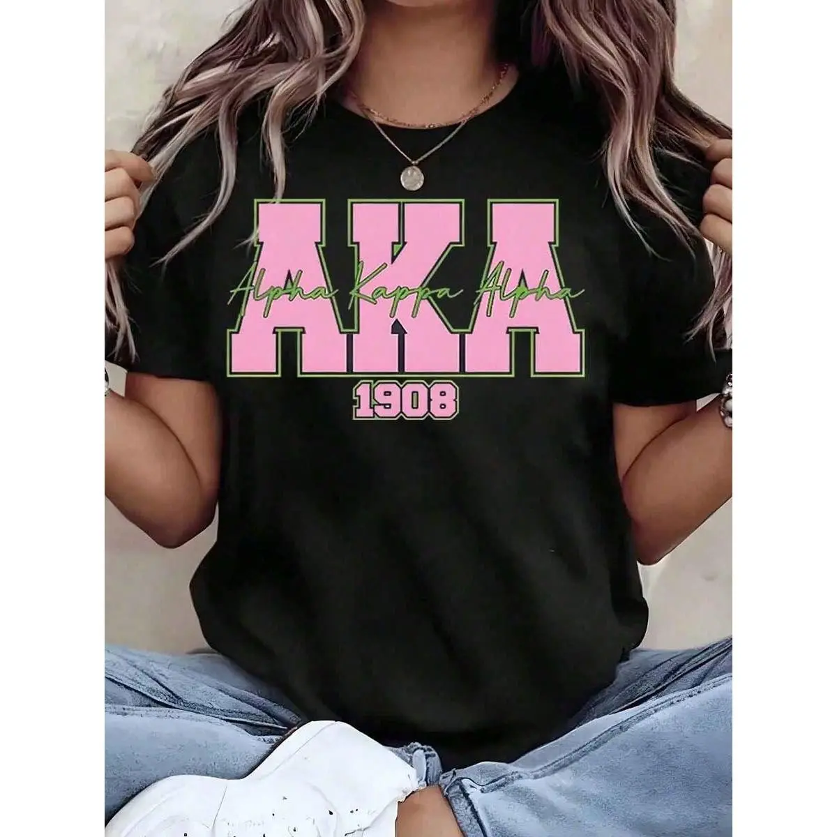 2026 Summer New Theme Women T Shirt Alpha Alpha AKA 1908 Sorority Print Crew Neck Short Sleeve Casual Top Gift For College Students