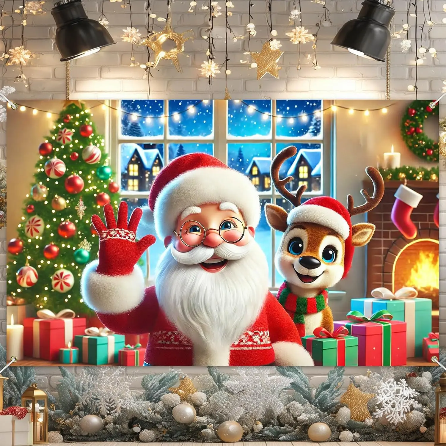 Christmas Party Backdrop Santa Claus Decorationsations 71 x 43 Inch