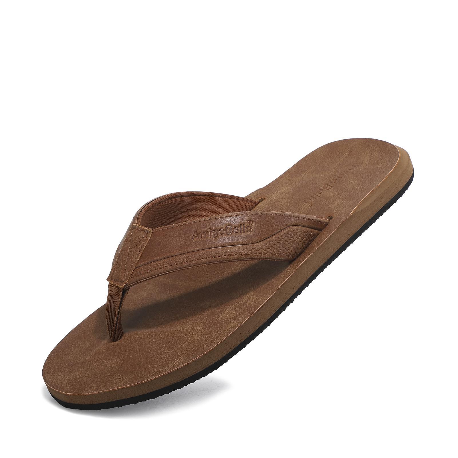 Men\'s Flip Flops Leather Thong Sandals Arch Support Beach Slippers Non-Slip Men main image 3