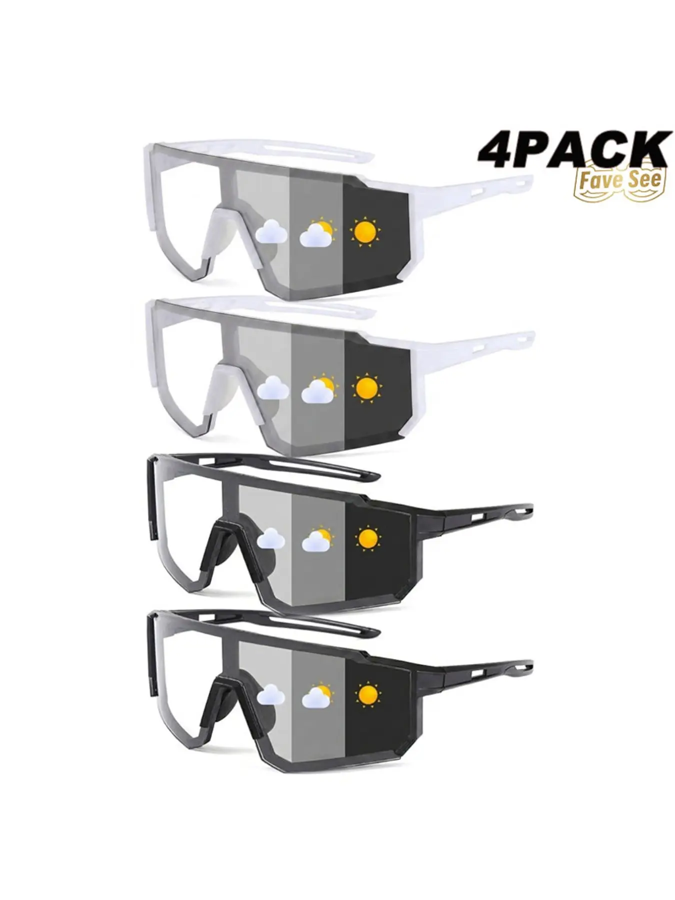 4 Pairs Value Pack Photochromic Large Frame Fashion Sunglasses Set, Essential for Outdoor Activities, Perfect Gift Choice, Stylish Sunglasses